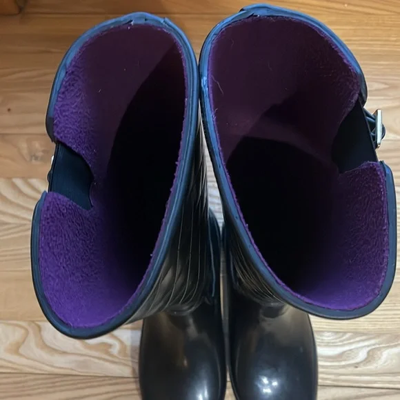 Sperry Black Quilted Rain Boots with Buckle size 8 - Picture 5 of 7